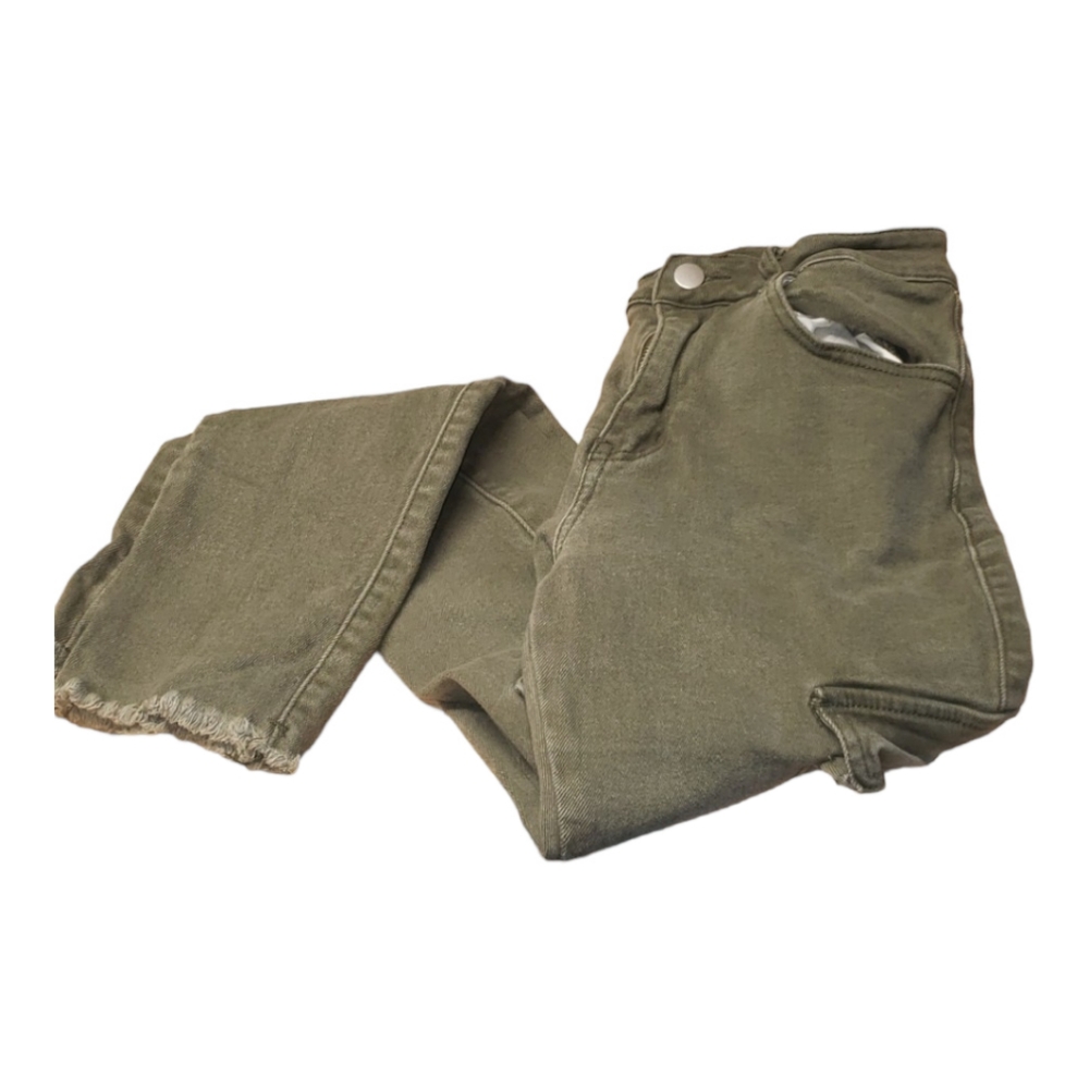 Army green cargo jeans. Thick Denim.  Cut off ankle. Size Medium or 6